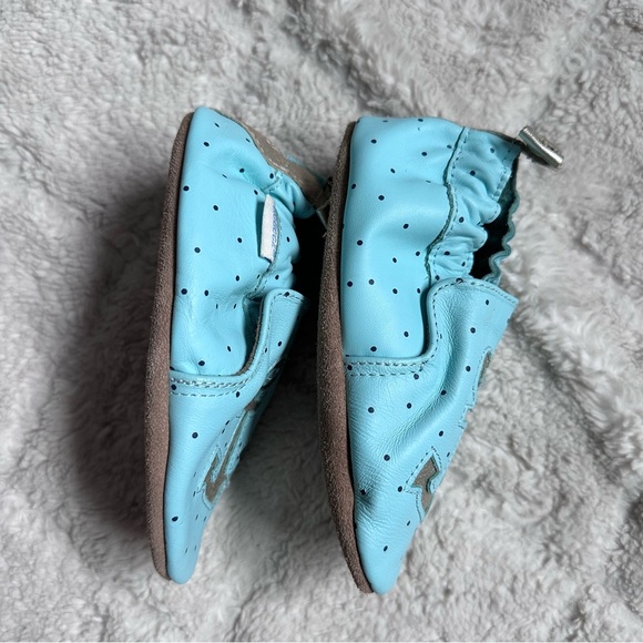 -Robeez | Soft Leather Blue and Silver Anchor Dot Moccasin | Size 18-24 Months - Picture 7 of 8